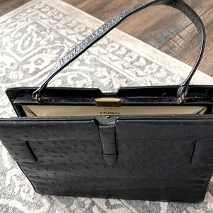 VIKI vintage bag black crocodile leather cream plastic inside.